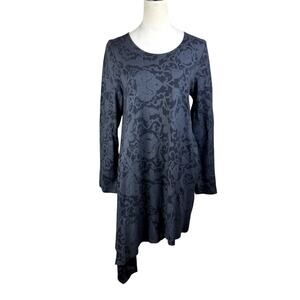 Bryn Walker Black Monochrome Damask Ponte Knit Asymmetrical Long Sleeve Tunic